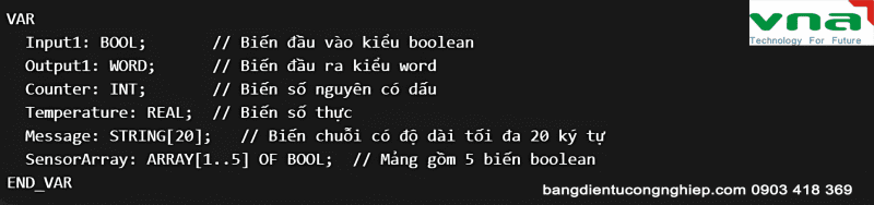 Ví dụ về khai báo biến trong lập trình FATEK: